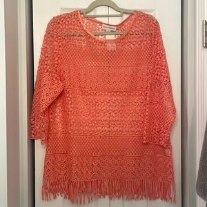 Draper’s and Damon’s Coral 3/4 Sleeve Crochet Top